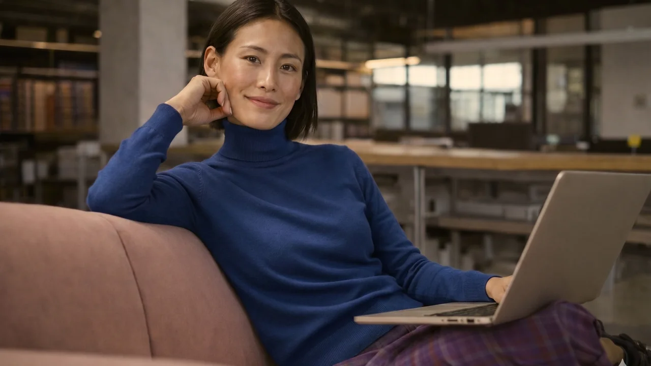 Woman working on laptop in coworking space